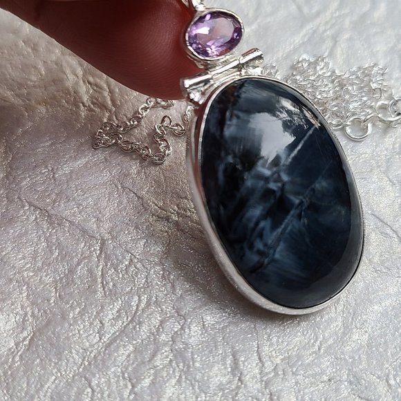 JewelrybyJohnM Jewelry - Pietresite and Amethyst Sterling Silver Pendant-Chunky Pietresite Pendant